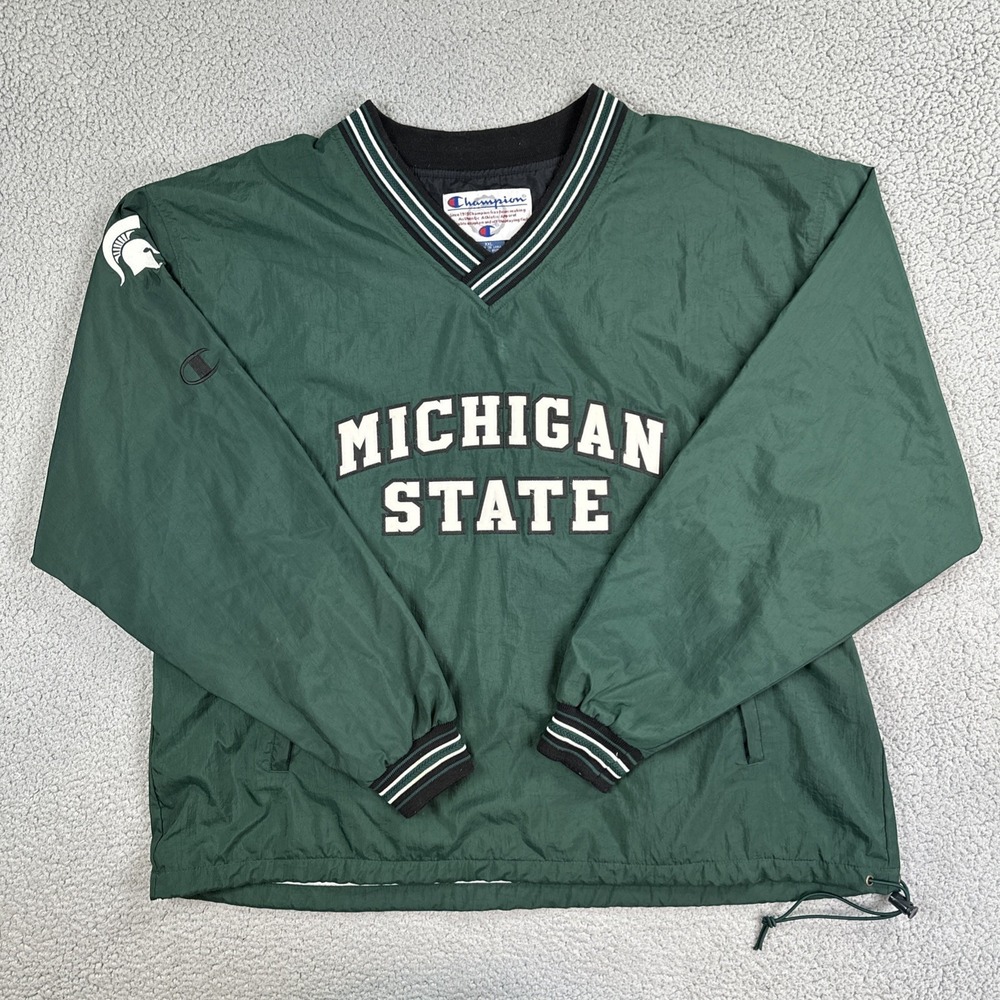 VTG 90's Champion Michigan State Windbreaker Men 2XL Green Embroidered Logo